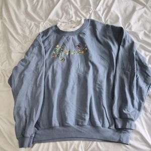 Blue Sweatshirt with Floral and Butterfly Design
